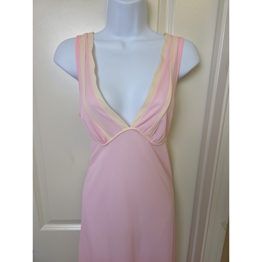 Vtg 1960s Plunge Pink Yellow Nylon Long‎ Nightgown Gaymode Penneys Size M